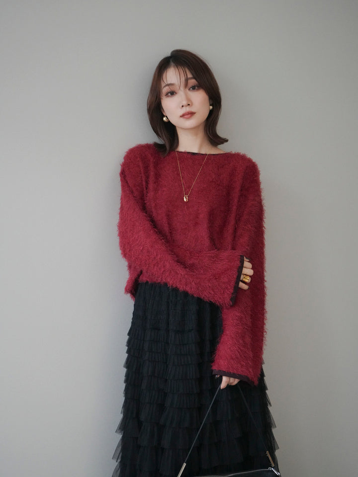 [予約]バイカラー2WAYシャギーニットカーディガン/red