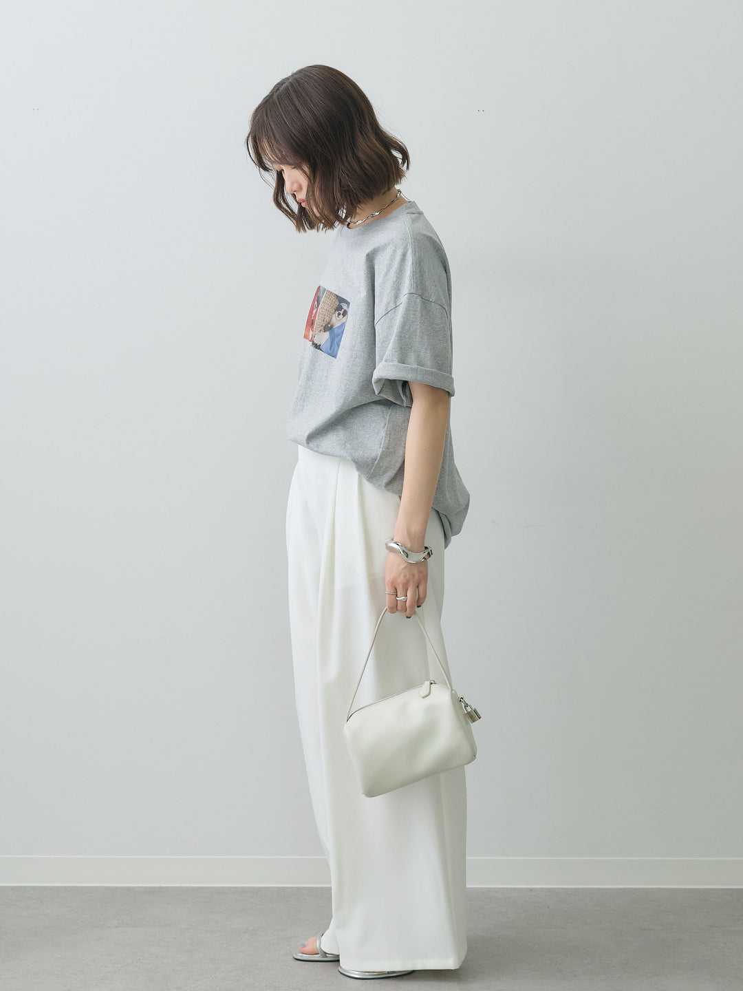 [SET]スリードッグフォトボックスTEE+アシンメトリーベルトタックワイドパンツ(2set)