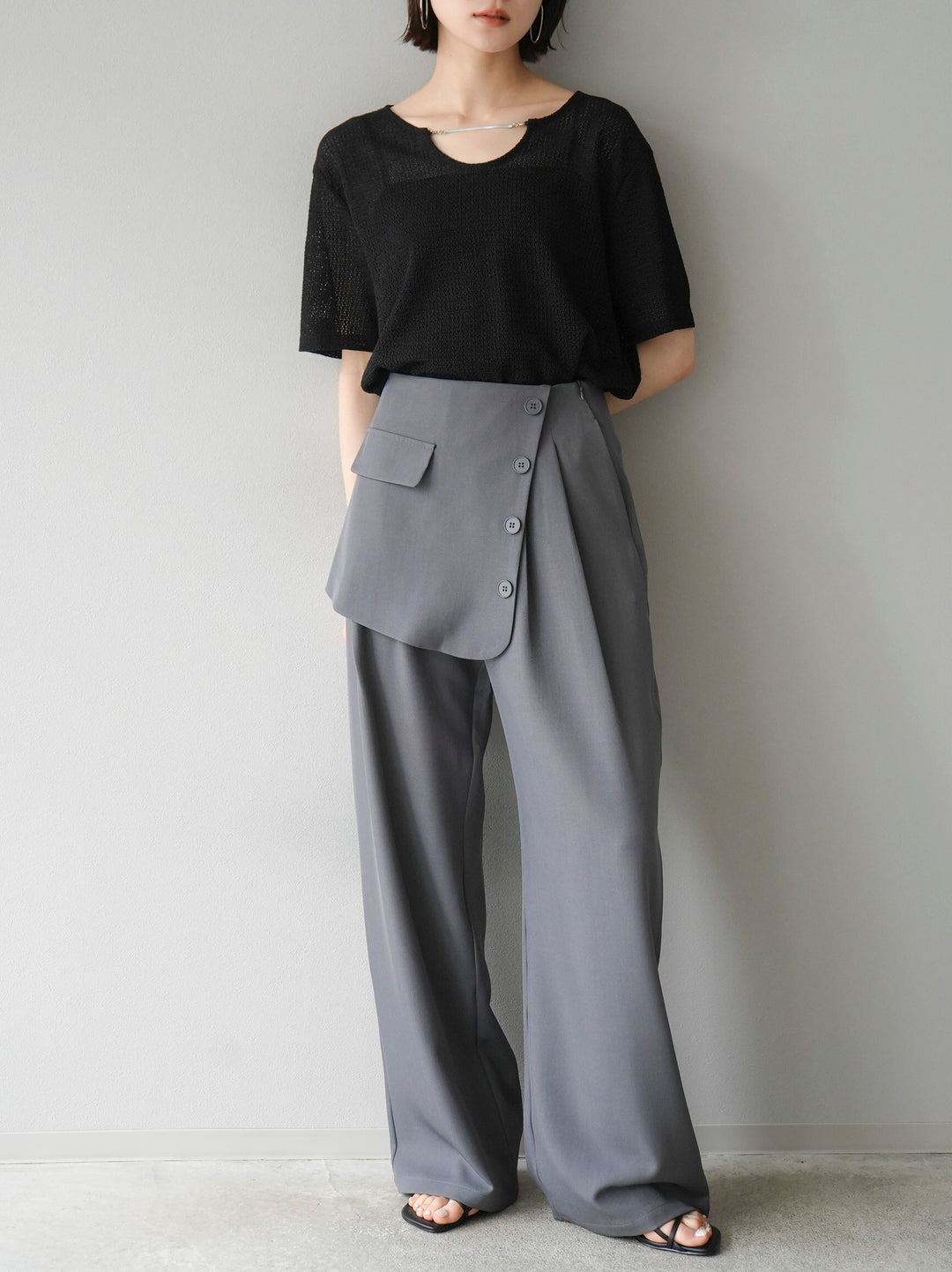 [Pre-order] Front flap slacks pants/gray