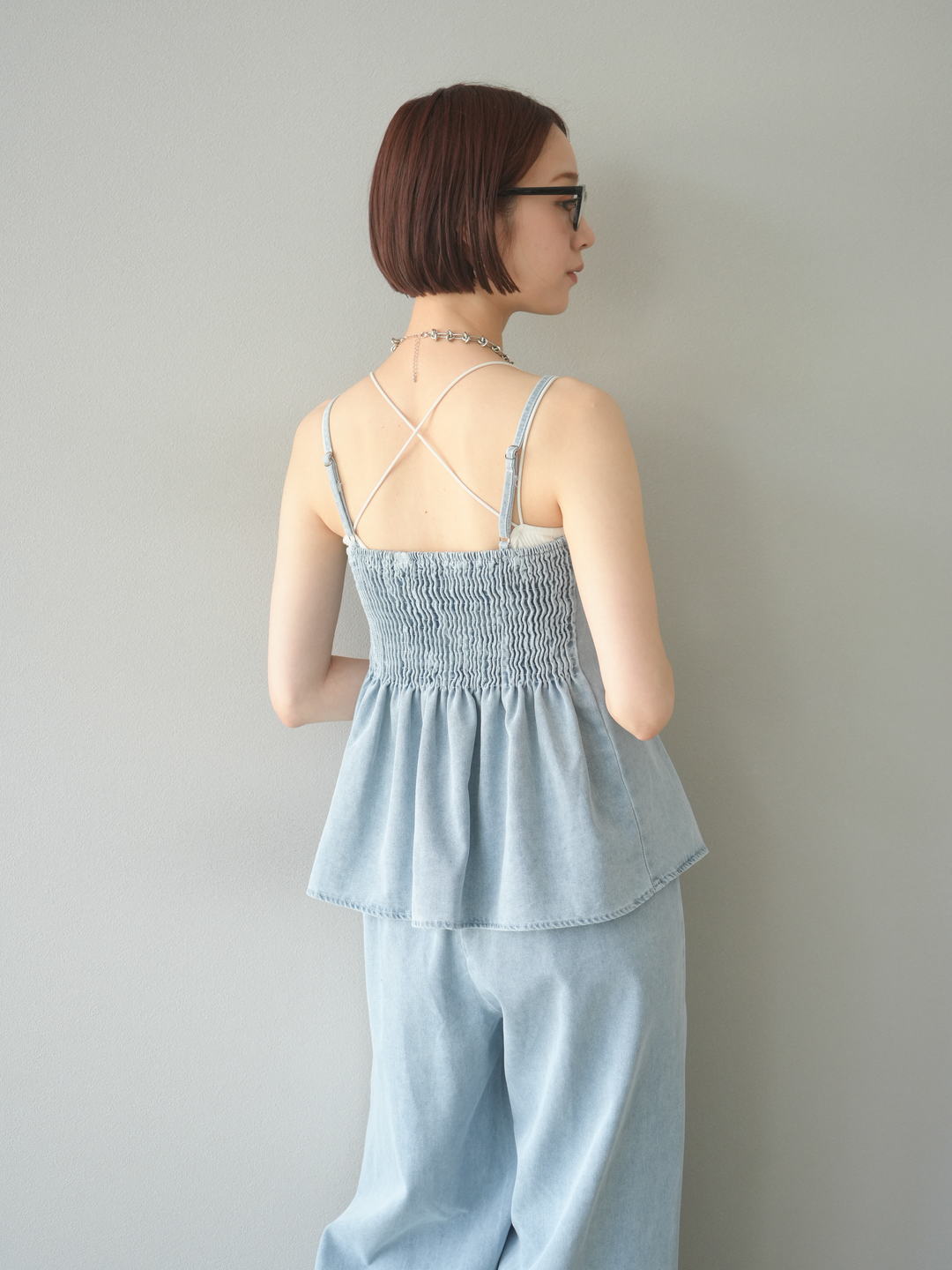 [SET]デニムタックフレアキャミソール＆イージーワイドパンツSET UP(2set)