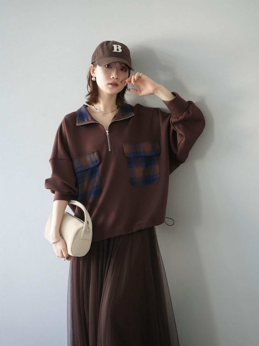 [予約]チェックポイントドロストポンチプルオーバー/ブラウン