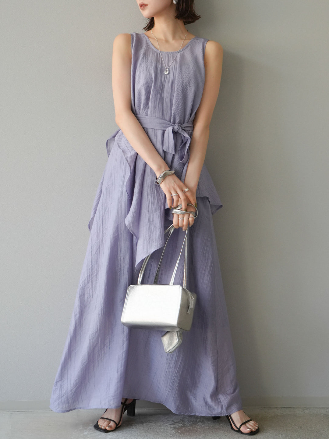 [SET]ワッシャーシアーアシメブラウス＆キャミワンピース+選べるアクセセット(2set)