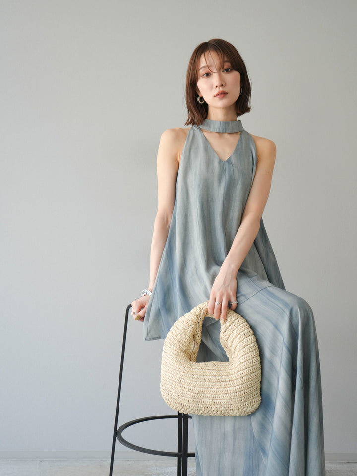 [SET] 細膩花紋V領襯衫＆喇叭裙（2套）