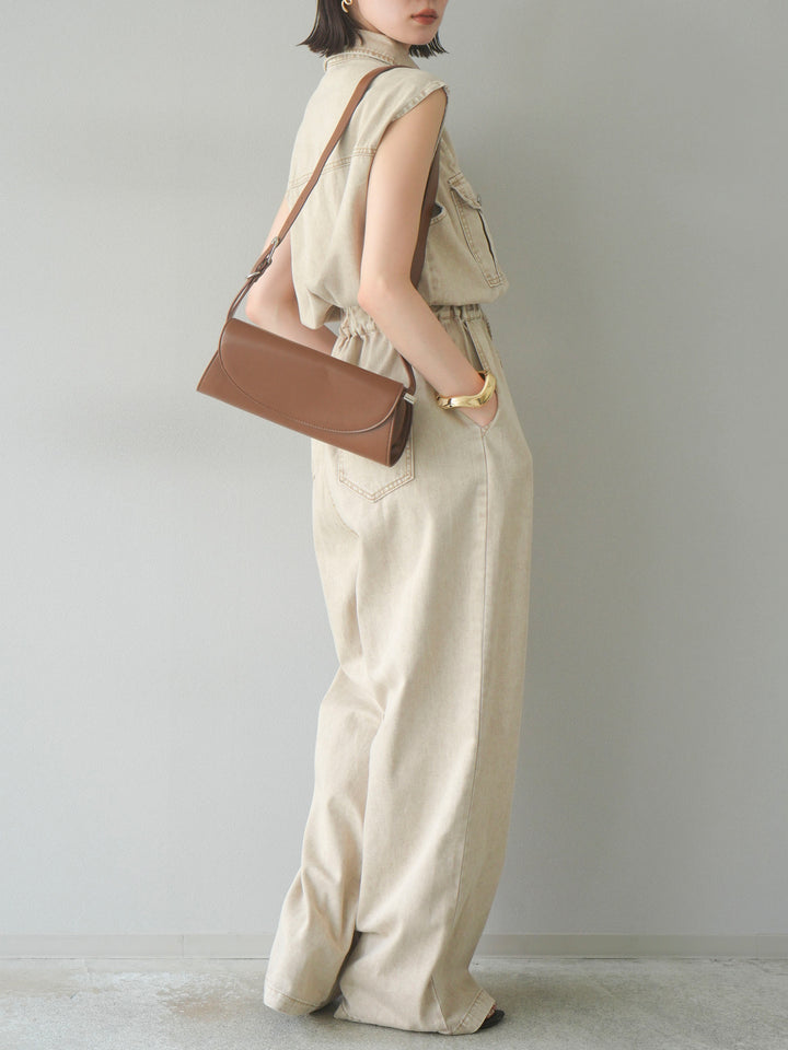 [予約]ポケットデザインデニムオールインワン/キャメル