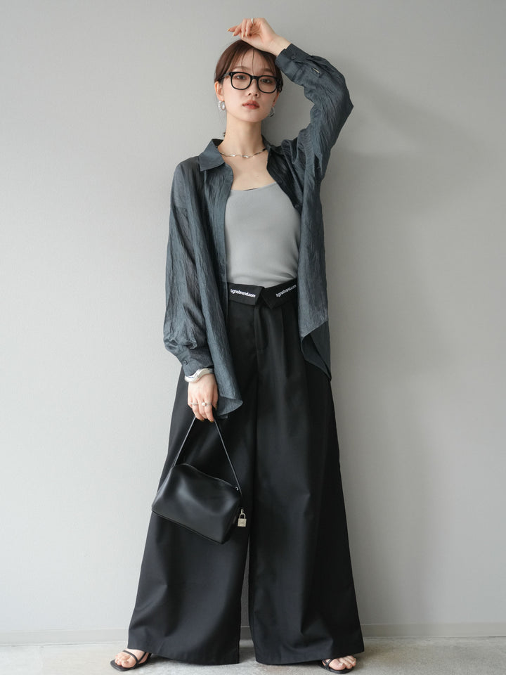 [予約]ウエスト折り返しロゴタックワイドパンツ/ブラック