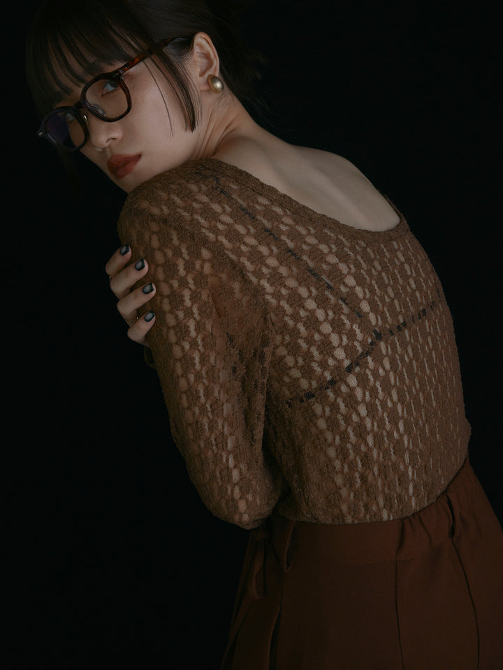 【Allure】[SET]バックラウンドレーストップス+ラップデザインタックワイドパンツ(2set)