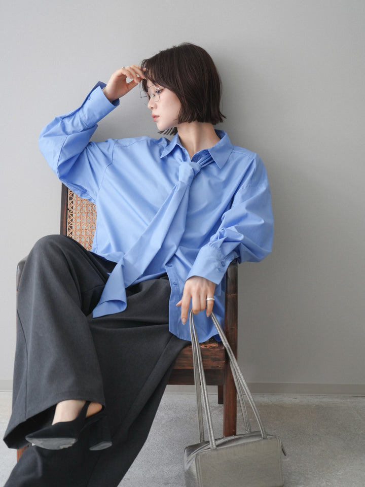 [予約]ボウタイ付オーバーシャツ/blue