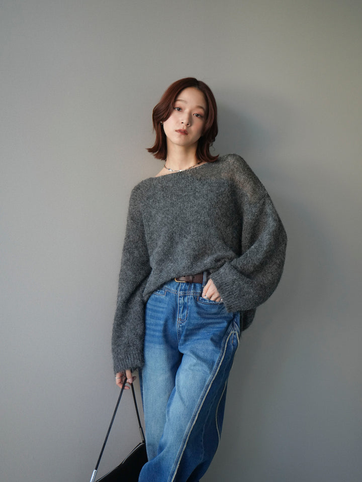 [予約]透かしデザインニットプルオーバー/charcoal
