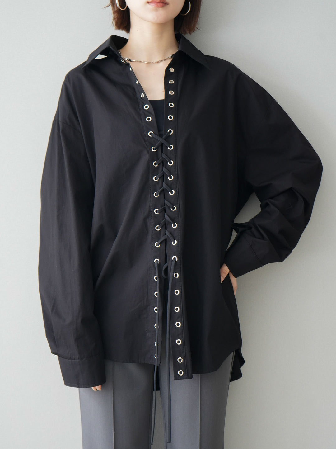 [SET]レースアップブロードシャツ+選べるアクセセット(2set)