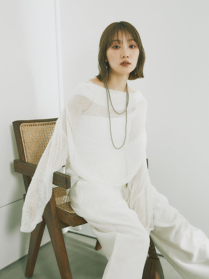 [SET] 後背垂墜網眼套頭衫 + 透明萊賽爾三折寬褲 (2 套)