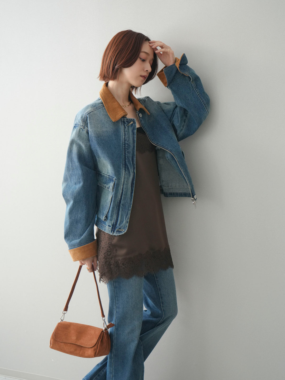 [予約]コーデュロイ×デニムショートカバーオール/blue