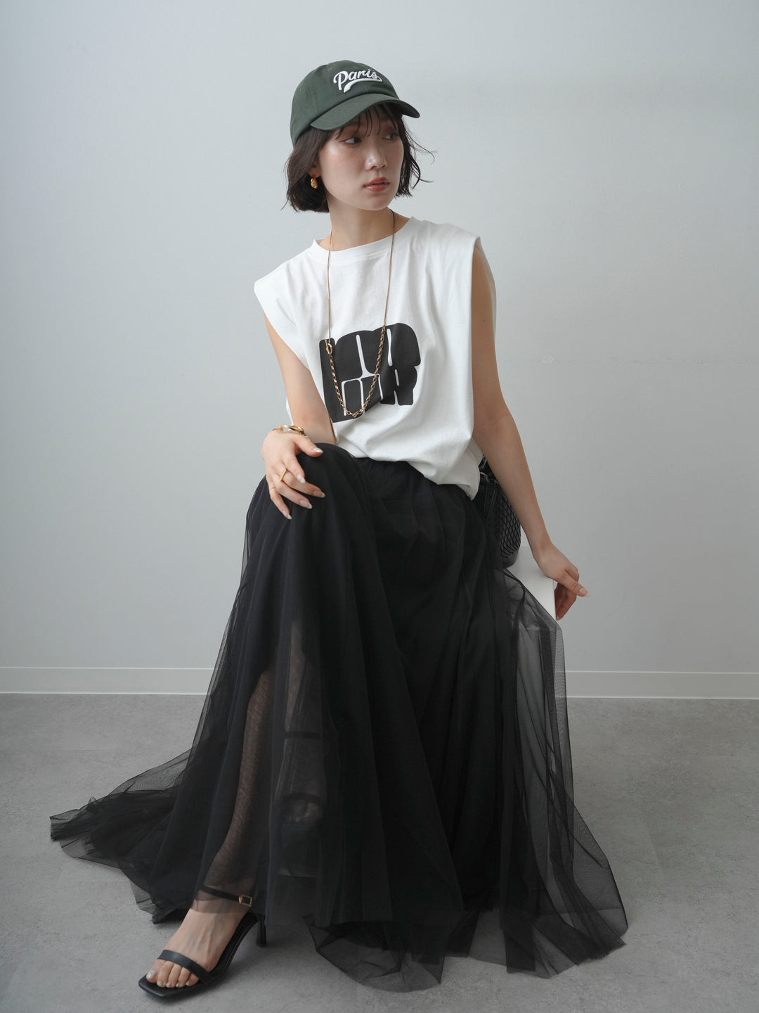 [先行販売！]ショルダータックノースリーブオーバーTEE+ショルダータックノースリーブオーバーTEE(2set)
