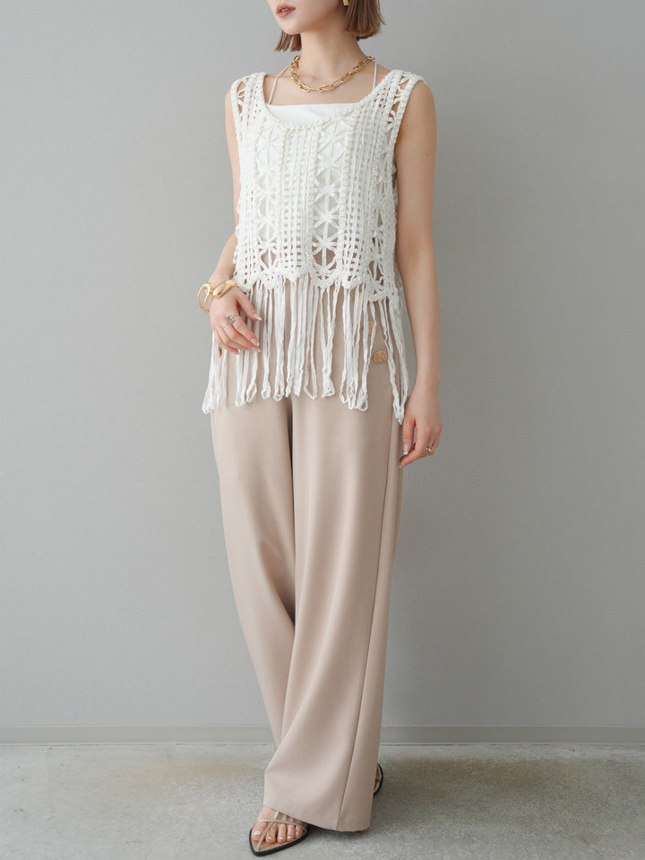 [予約]クロシェフリンジノースリーブトップス/アイボリー