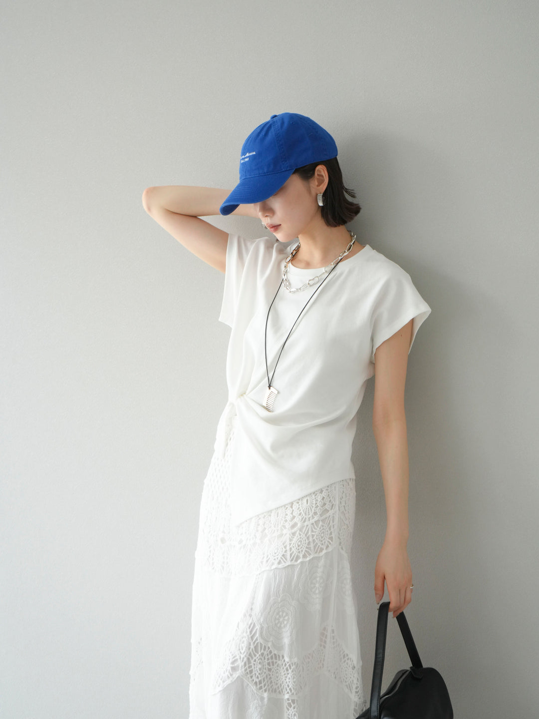 [予約]カシュクールTシャツ＆コームネックレスSET /ホワイト