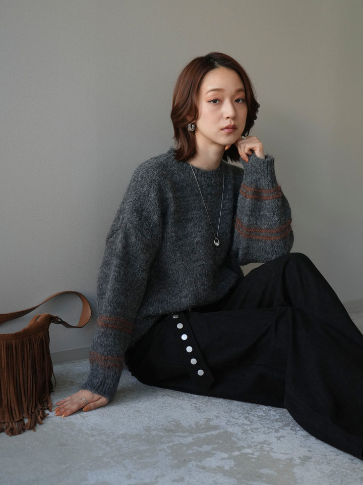 [予約]クルーネックラインボーダーニットプルオーバー/gray