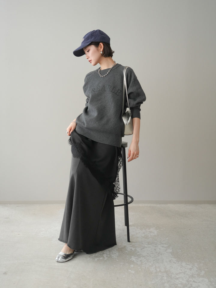 [予約]半ラバープリントロゴスウェットライクニットプルオーバー/mokucharcoal