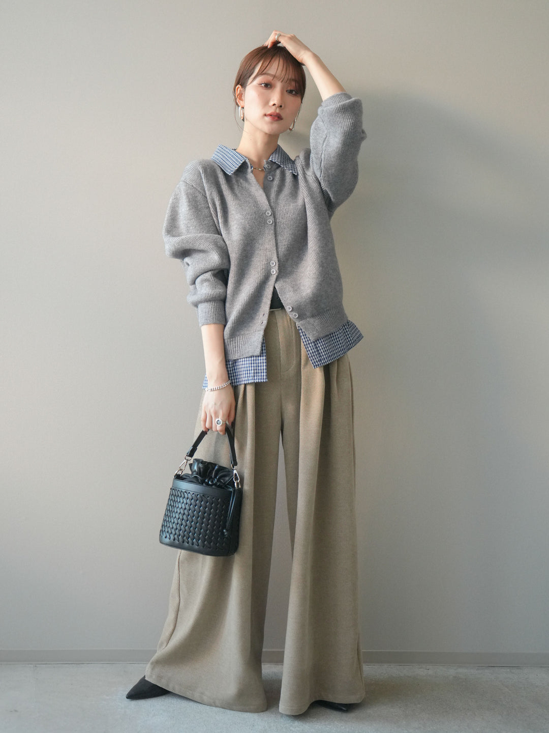 [予約]ベルトデザインループコールテンワイドパンツ(ベルト付き)/beige