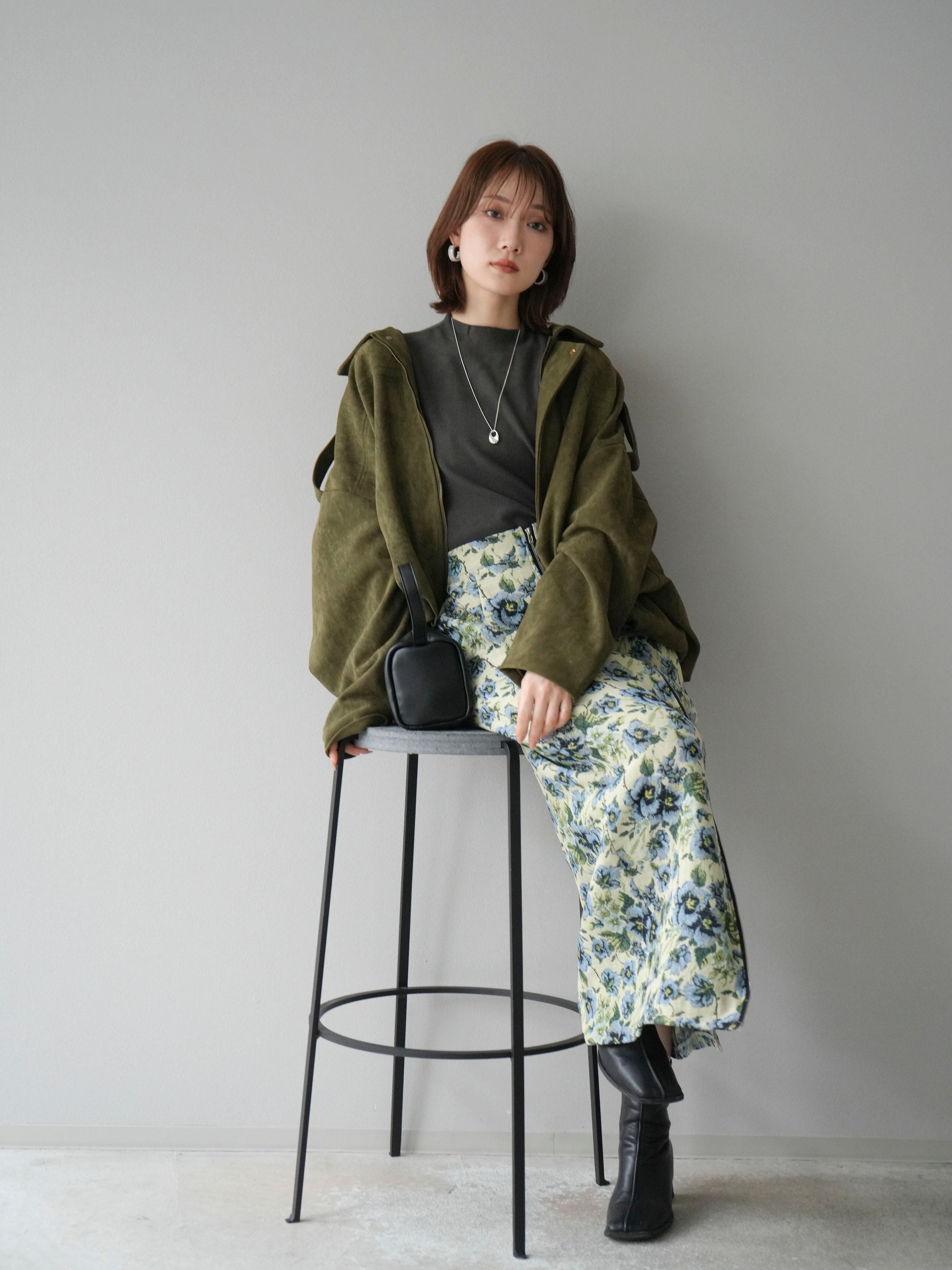 Lumier スウェードオーバーブルゾン　カーキ　新品未使用 SET]スウェードオーバーブルゾン+プチネックフレンチニットトップス