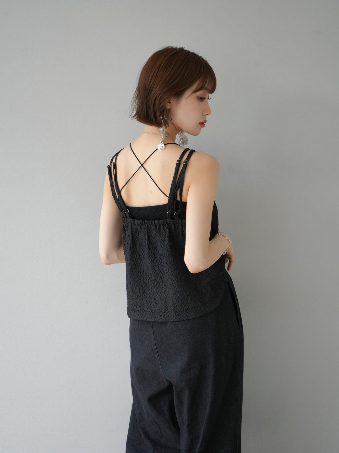 [Pre-order] Puffy Jacquard Double Strap Camisole/Black