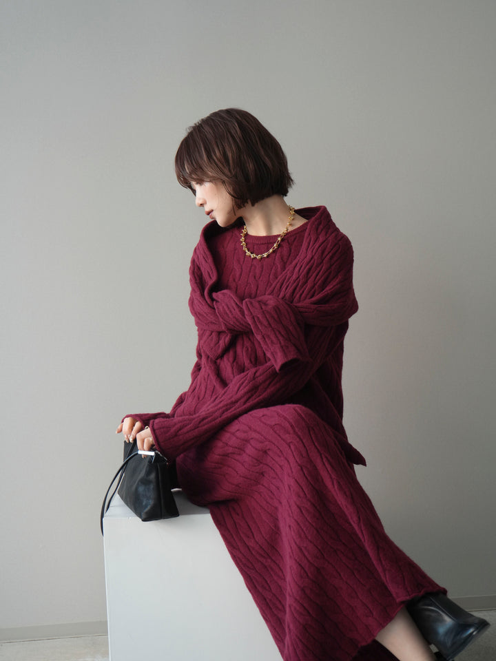 [SET]ストール付ケーブルニットプルオーバー&ロングスカートSET UP+選べるアクセセット(2set)