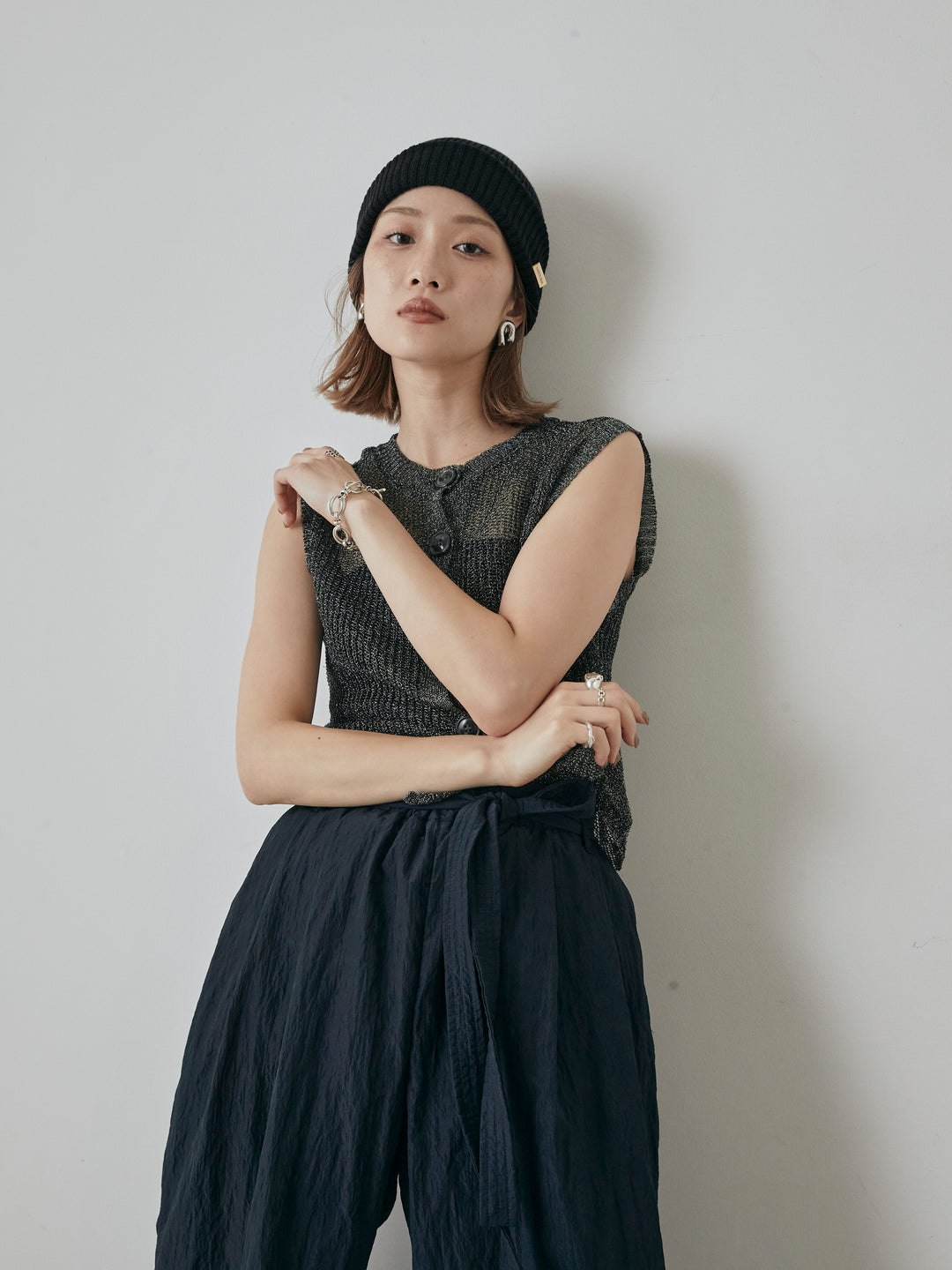 [予約]コードラメニットベスト/ブラック