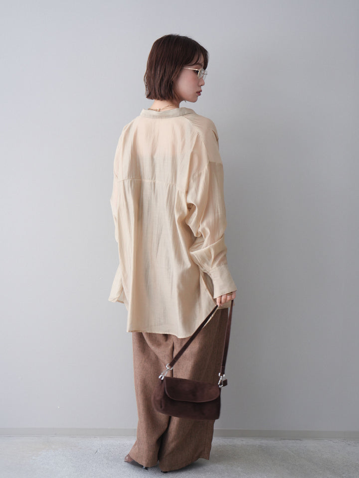 [予約]リネンライクタックワイドパンツ/brown