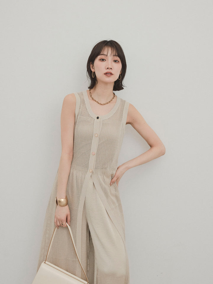 [SET]アソートボタンニットロングジレ+サテンイージーパンツ(2set)