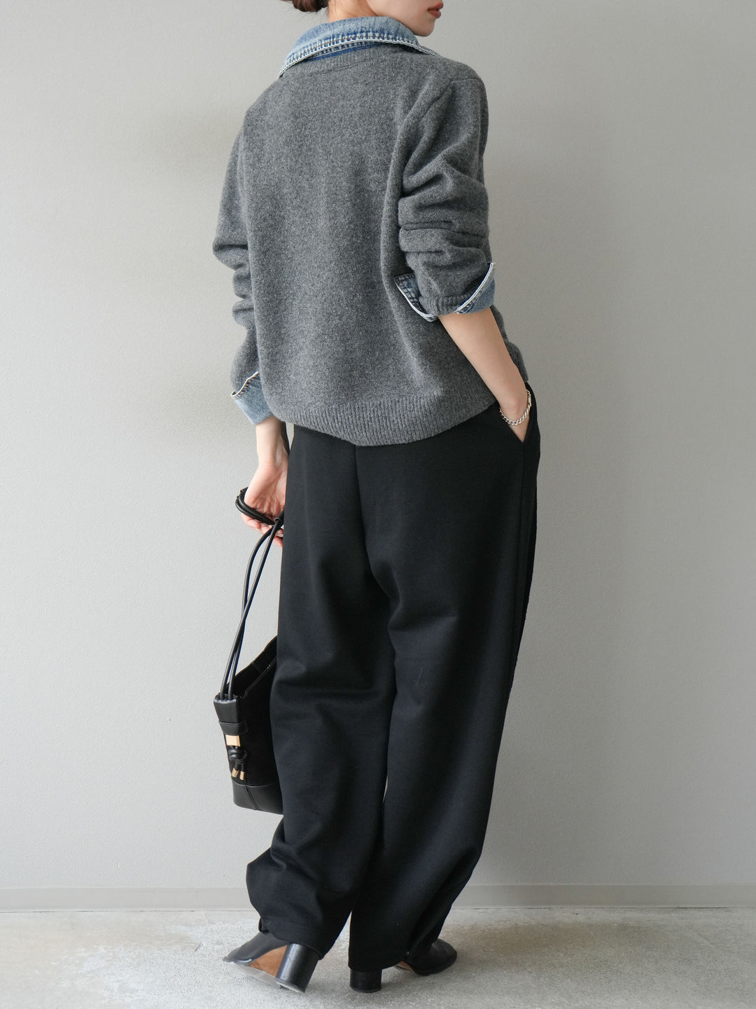 【着回しセット】[SET]デニム襟ボタンニットカーディガン+デニム襟ボタンニットカーディガン+2WAYデザインスウェットパンツ(3set)