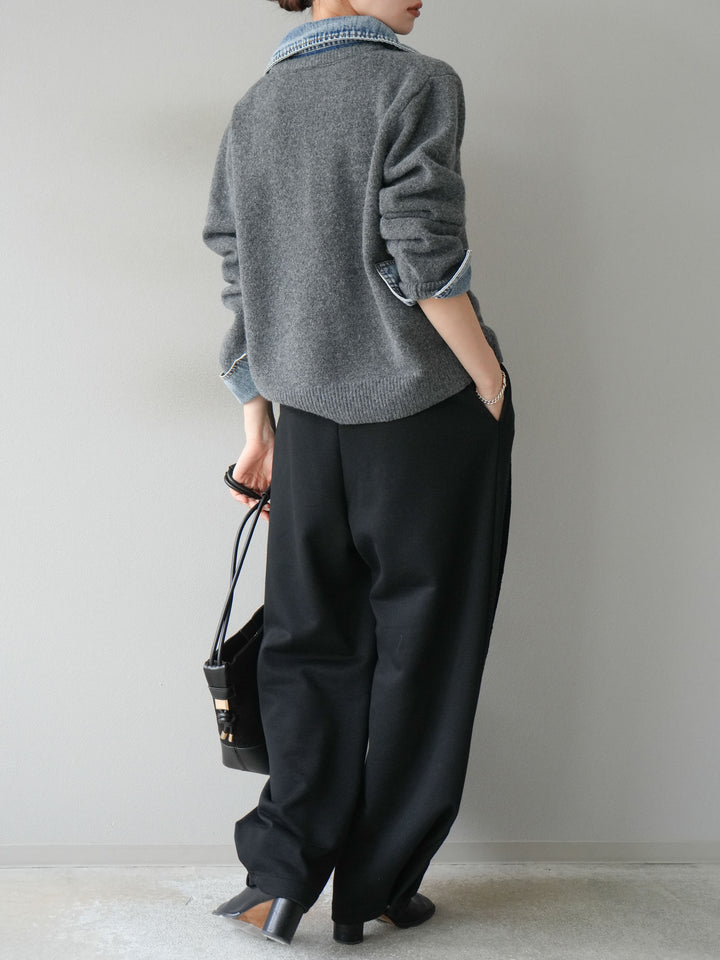 【着回しセット】[SET]デニム襟ボタンニットカーディガン+デニム襟ボタンニットカーディガン+2WAYデザインスウェットパンツ(3set)