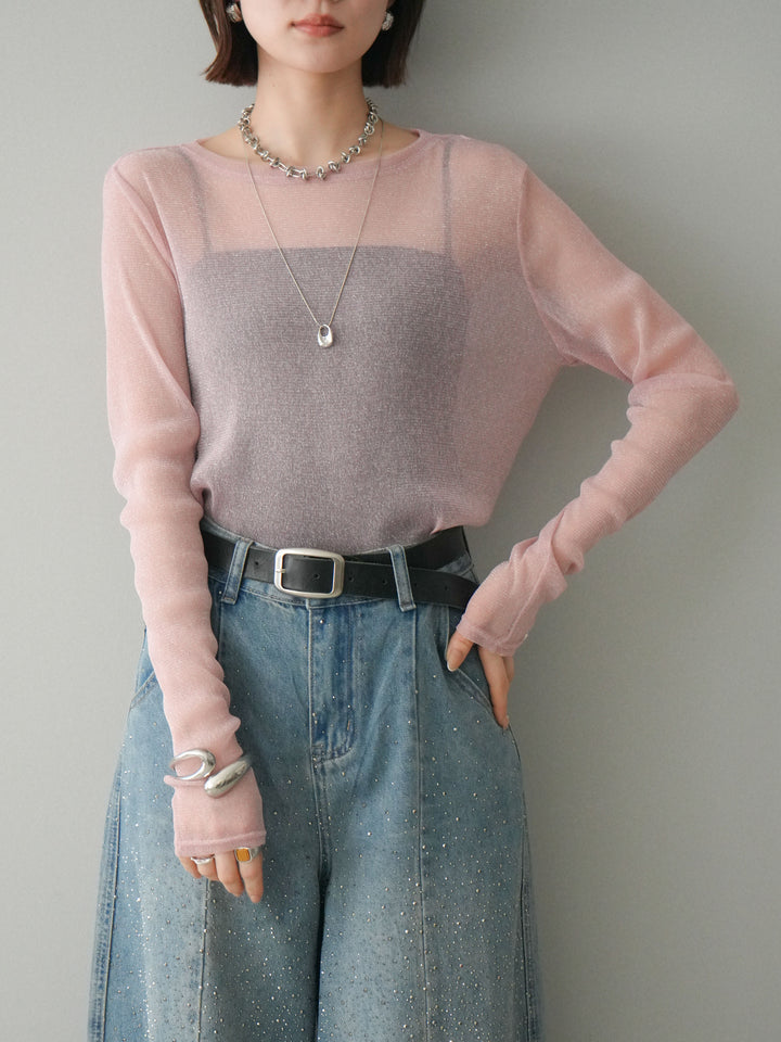 [予約]ラメシアークルーネックトップス/pink