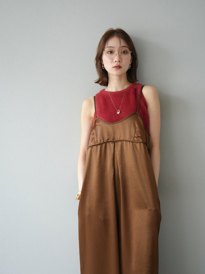 [予約]サテンビスチェオールインワン/ブラウン