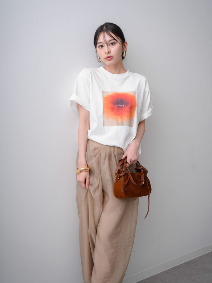 [SET]ニュアンスフローラルフォトTEE+シアーレイヤードフロントタックイージパンツ(2set)