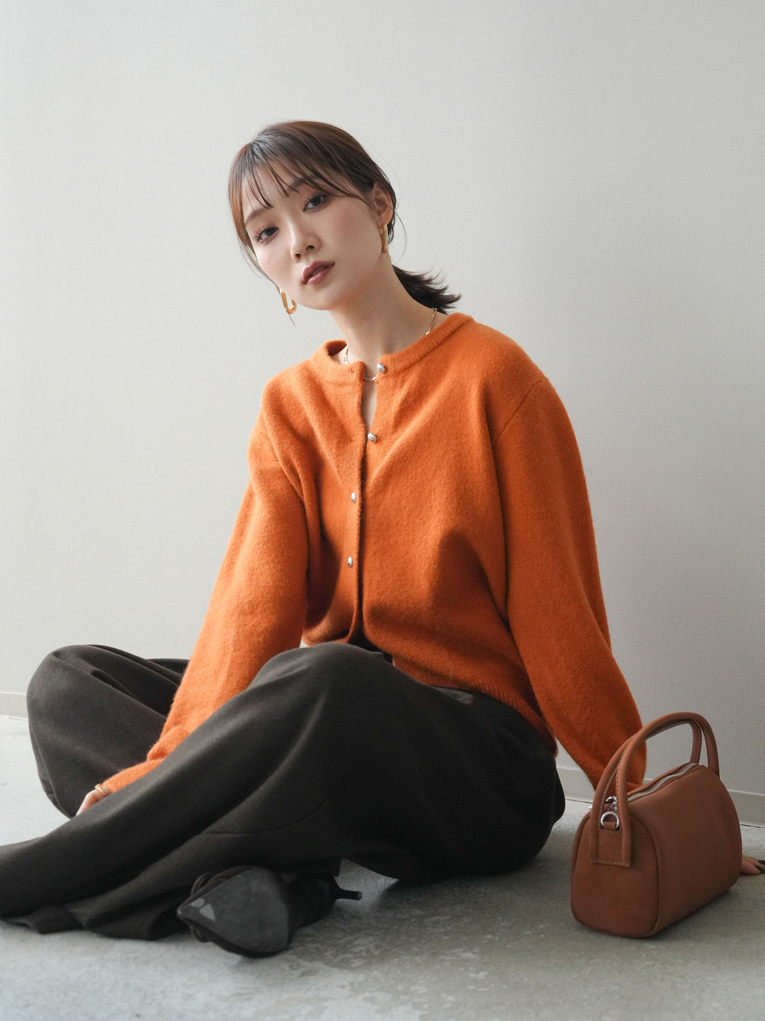 [予約]アンティークボタンニットカーディガン/orange