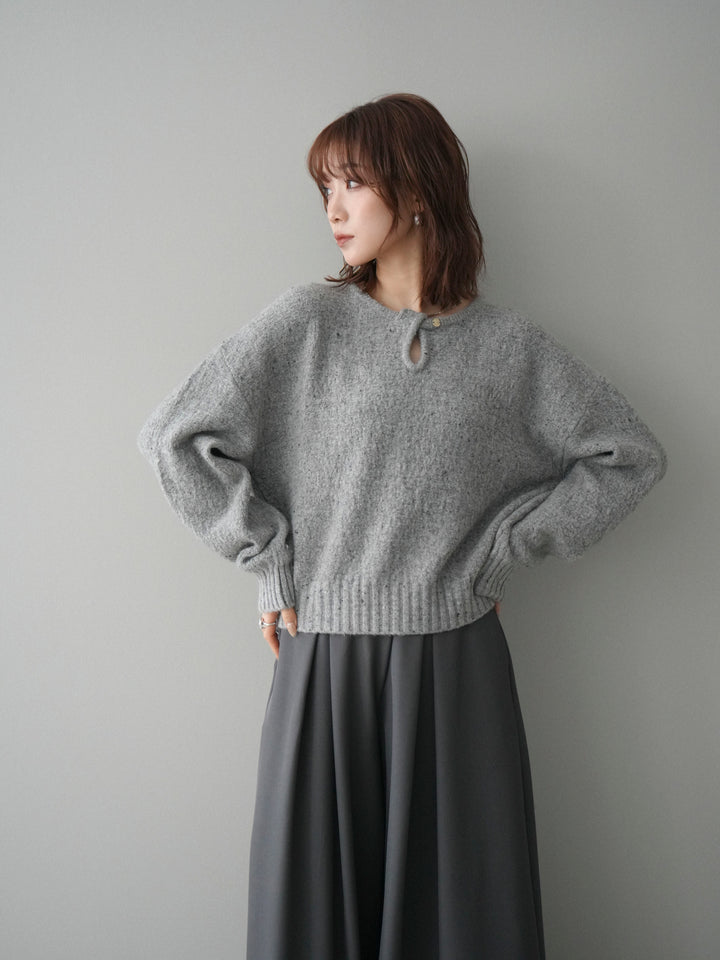 [SET]ツイストネックラメネップヤーンニットプルオーバー+テープベルトタックバギーパンツ(2set)