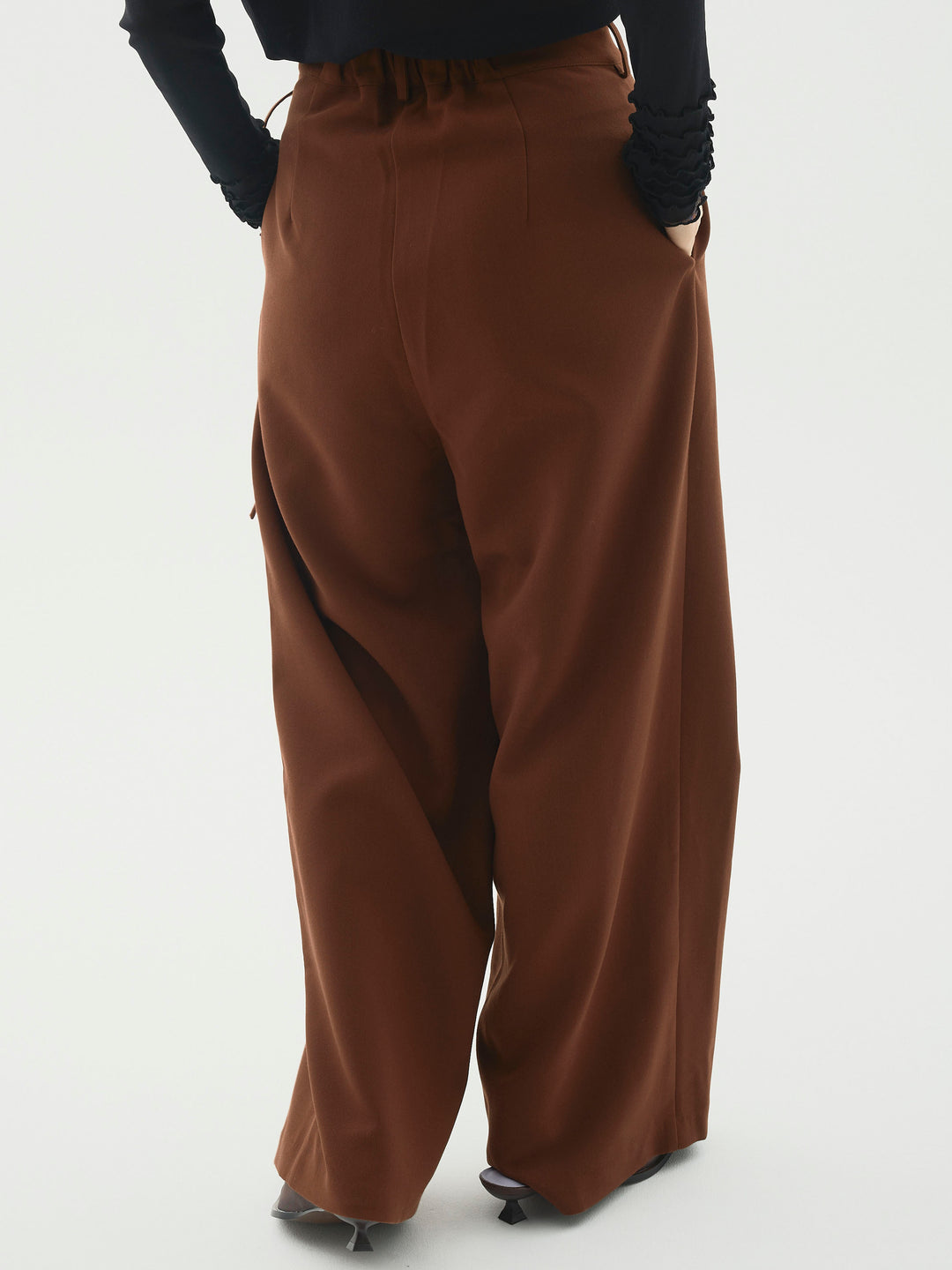 [予約]ラップデザインタックワイドパンツ/ブラウン