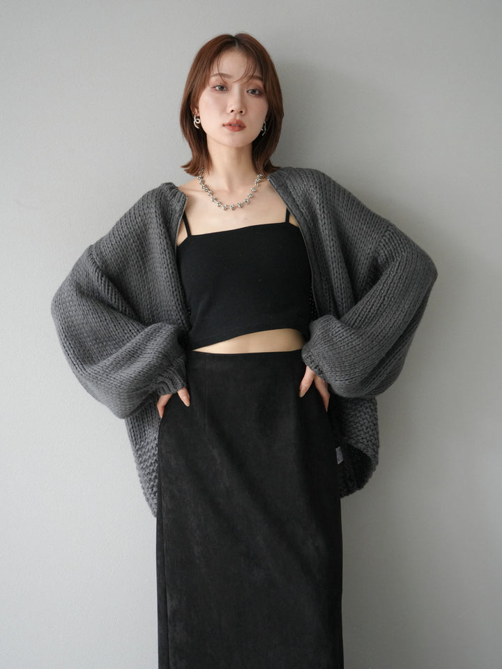 [予約]ロービングケーブルオーバーZIPニットカーディガン/チャコール