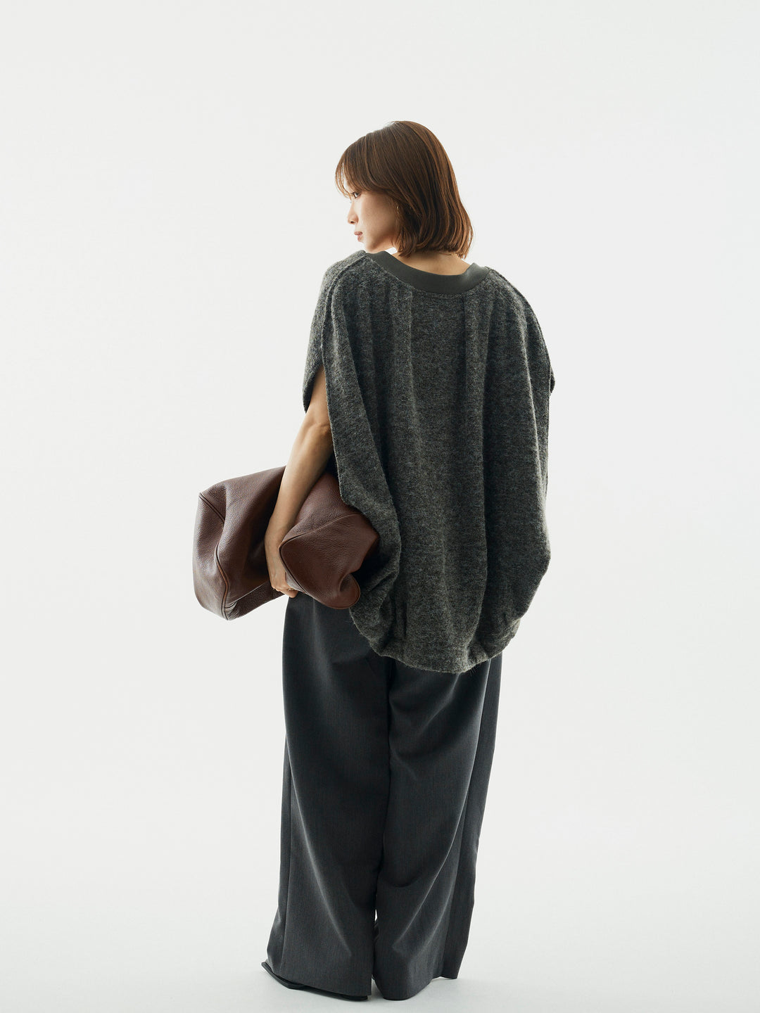 【Allure】[SET]ウール混コクーンブルゾン+ラップデザインタックワイドパンツ(2set)