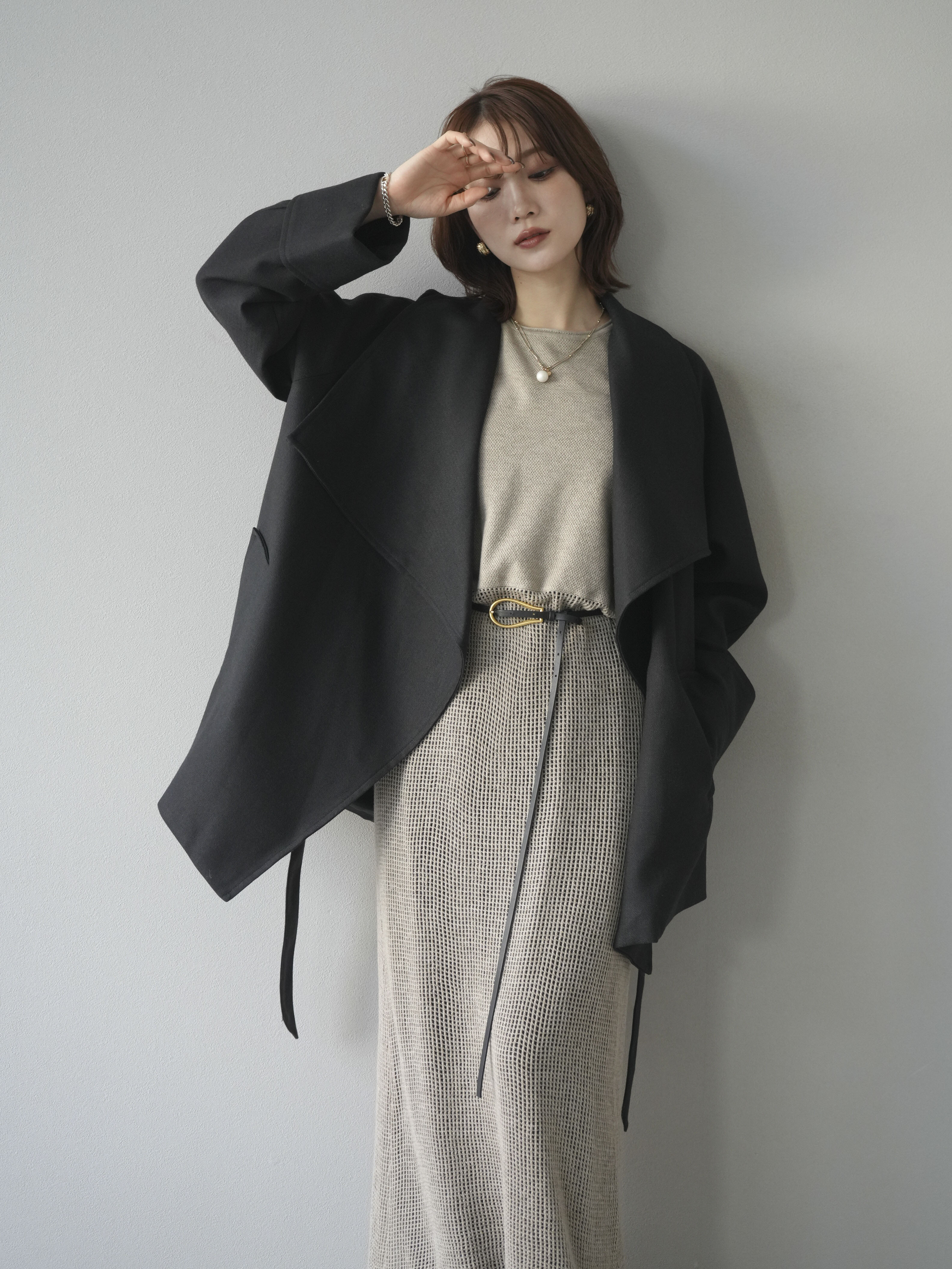 予約]メッシュ切替ノースリーニットワンピース/beige – Lumier