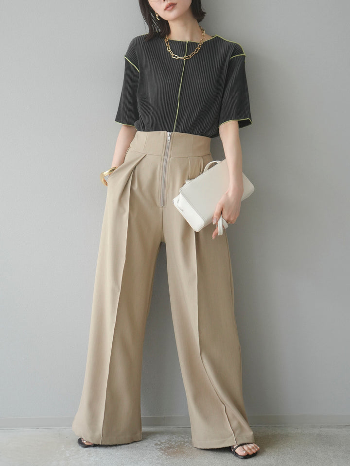 【SET】配色褶皺半袖上衣 + 配色褶皺半袖上衣 (2 件套)