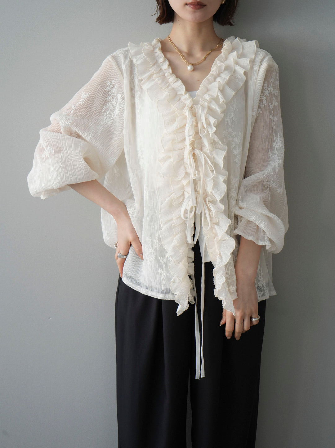 [予約]楊柳ラッフルフリルカーディガン/ivory