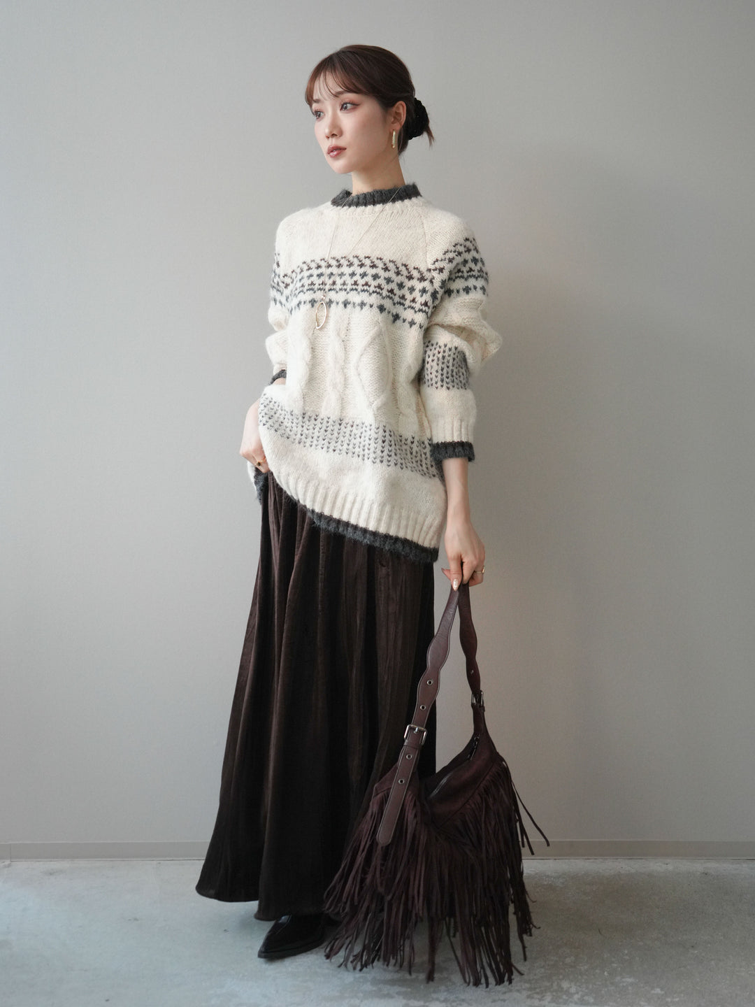 [予約]ワッシャーベロアプリーツスカート/brown