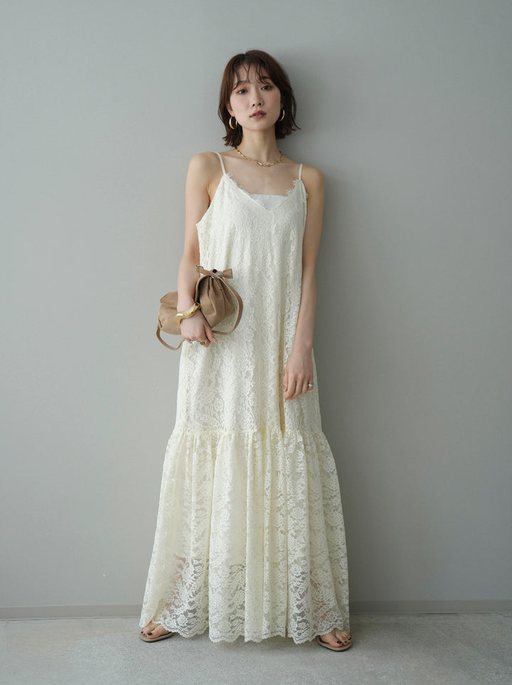 [SET]ギャザー切替レースキャミワンピース+選べるアクセセット(2set)