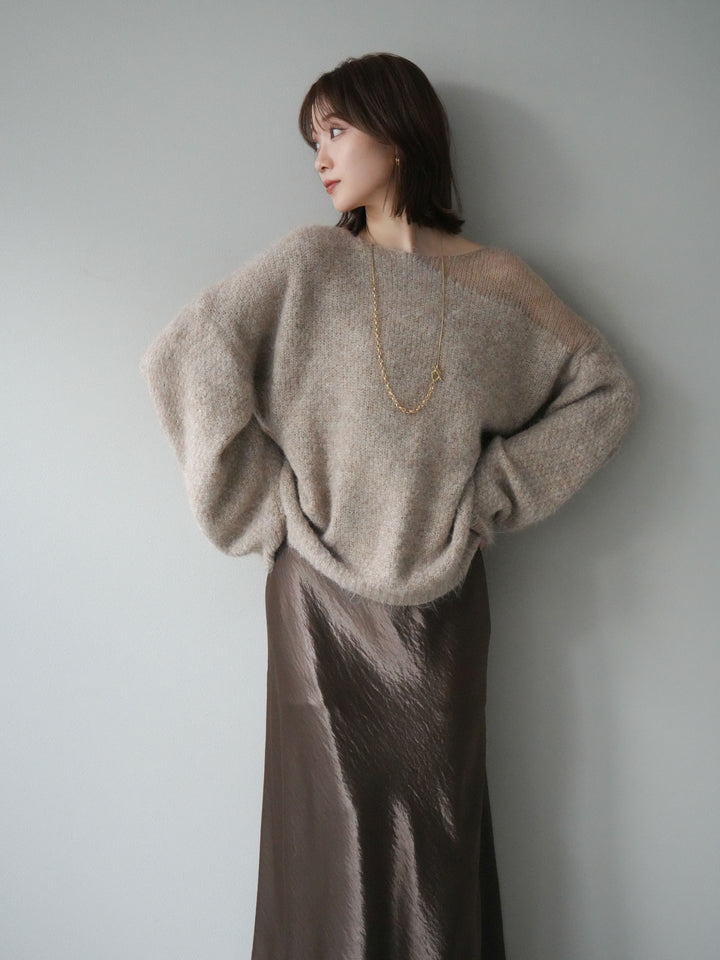 [予約]ネック透かし編みニットプルオーバー/ベージュ