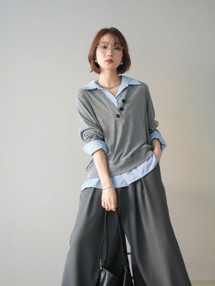 [予約]シャツレイヤードデザインカットプルオーバー/lightgray