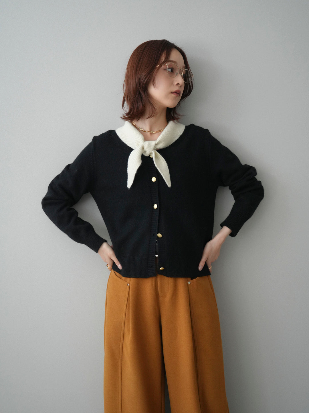 [SET]デザイン襟ニットカーディガン+デザイン襟ニットカーディガン(2set)