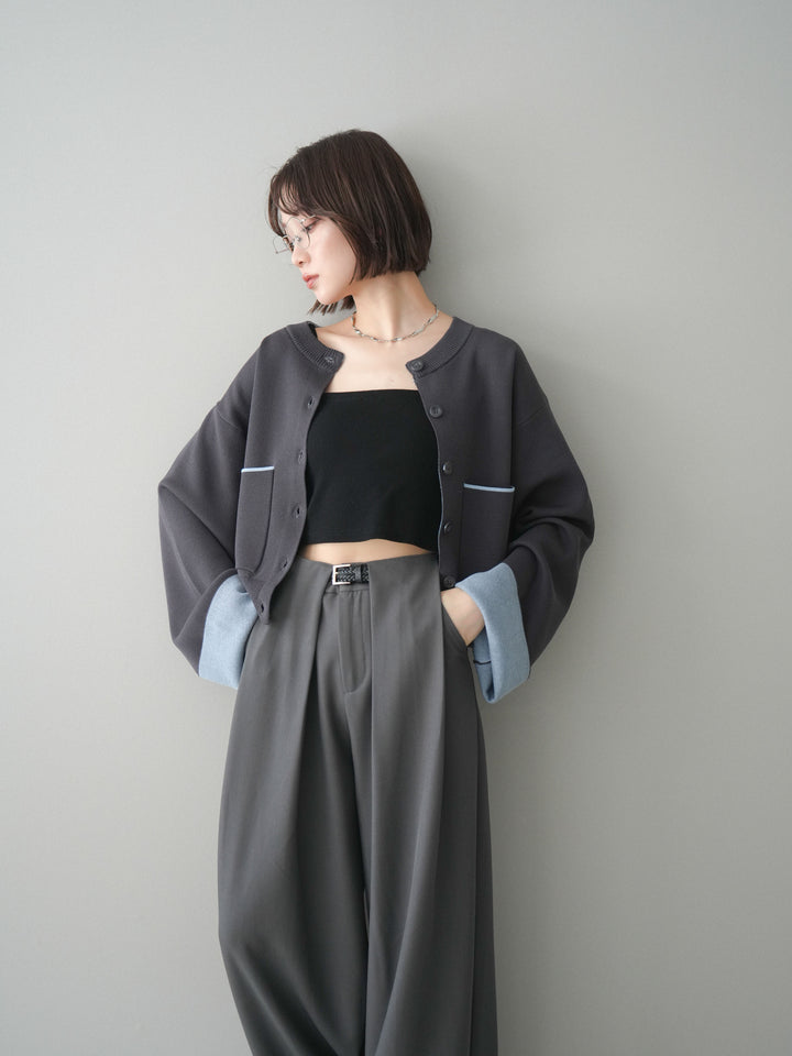 [SET]レーヨンポリダブルフェイスニットカーディガン+ベルトループデザインワイドパンツ(2set)