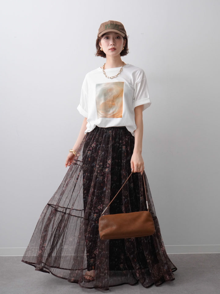 [SET]ニュアンスフォトTEE+フラワーチュールギャザースカート(2set)