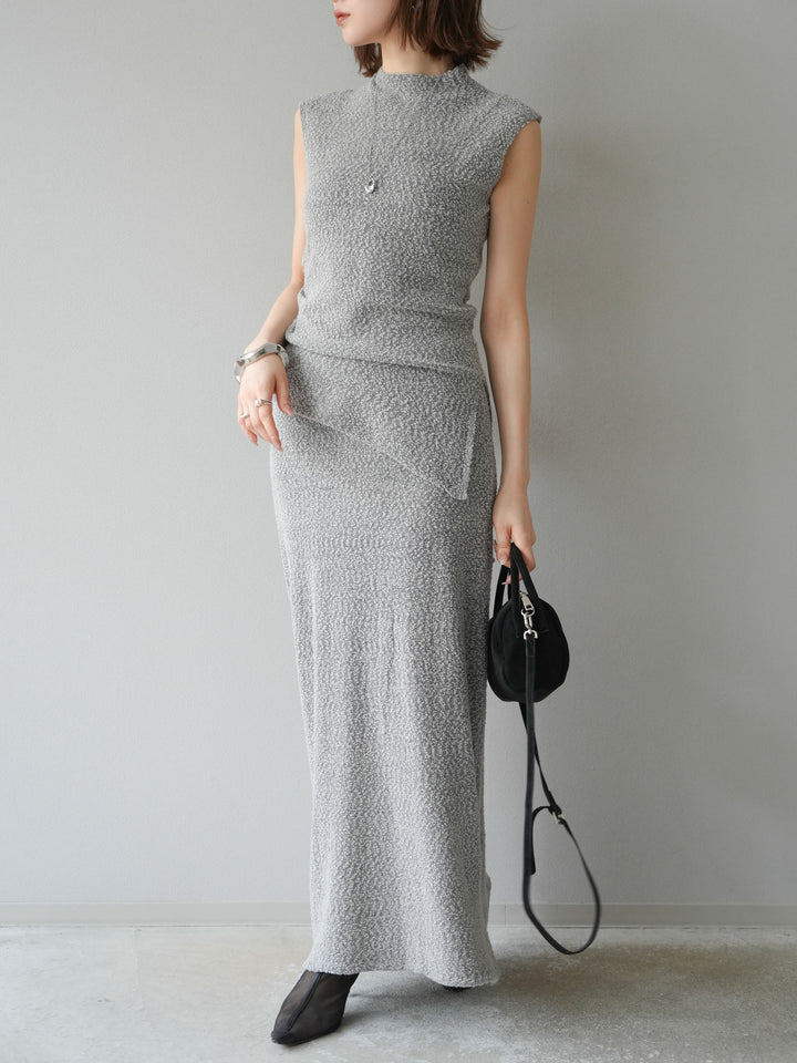 [套裝] 珠地佈針織無袖上衣 + 珠地佈針織I字裙 (2套)