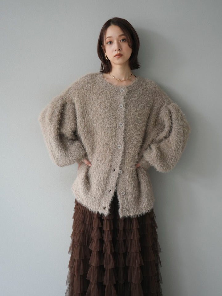 [予約]クルーネックランダムシャギーカーディガン/グレージュ
