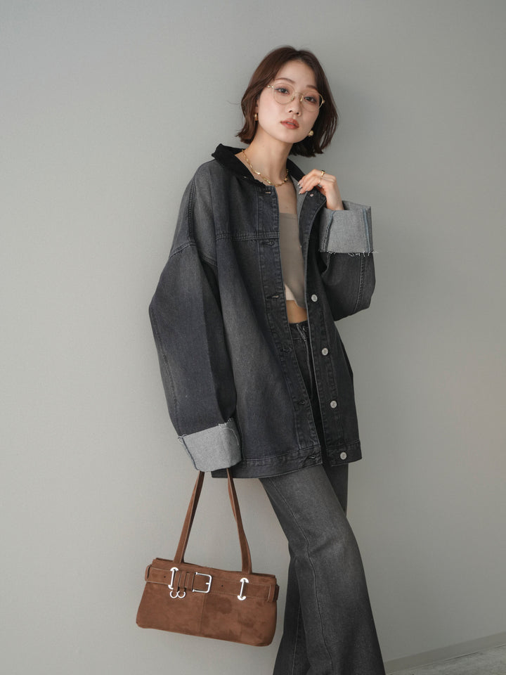 [SET]コーデュロイ×デニムミドルジャケット+フレアデニムパンツ(2set)